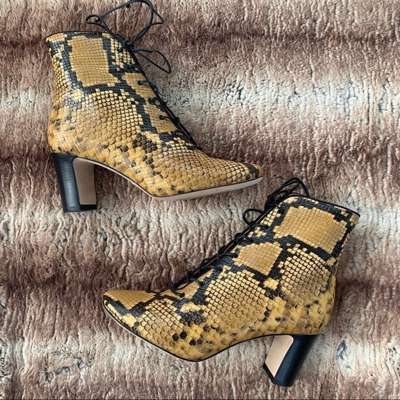 Tory Burch Runway Vienna 70mm Lace-Up Stamped Snake Printed Leather Boot - Picture 3 of 14